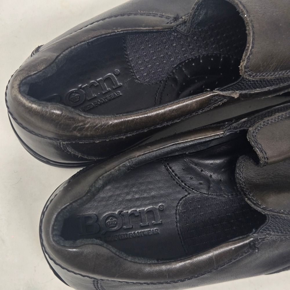 Born Mens Slip On Loafers Leather Moc Toe Shoes Dark Brown Black M3455 10.5 44.5 - Picture 9 of 10